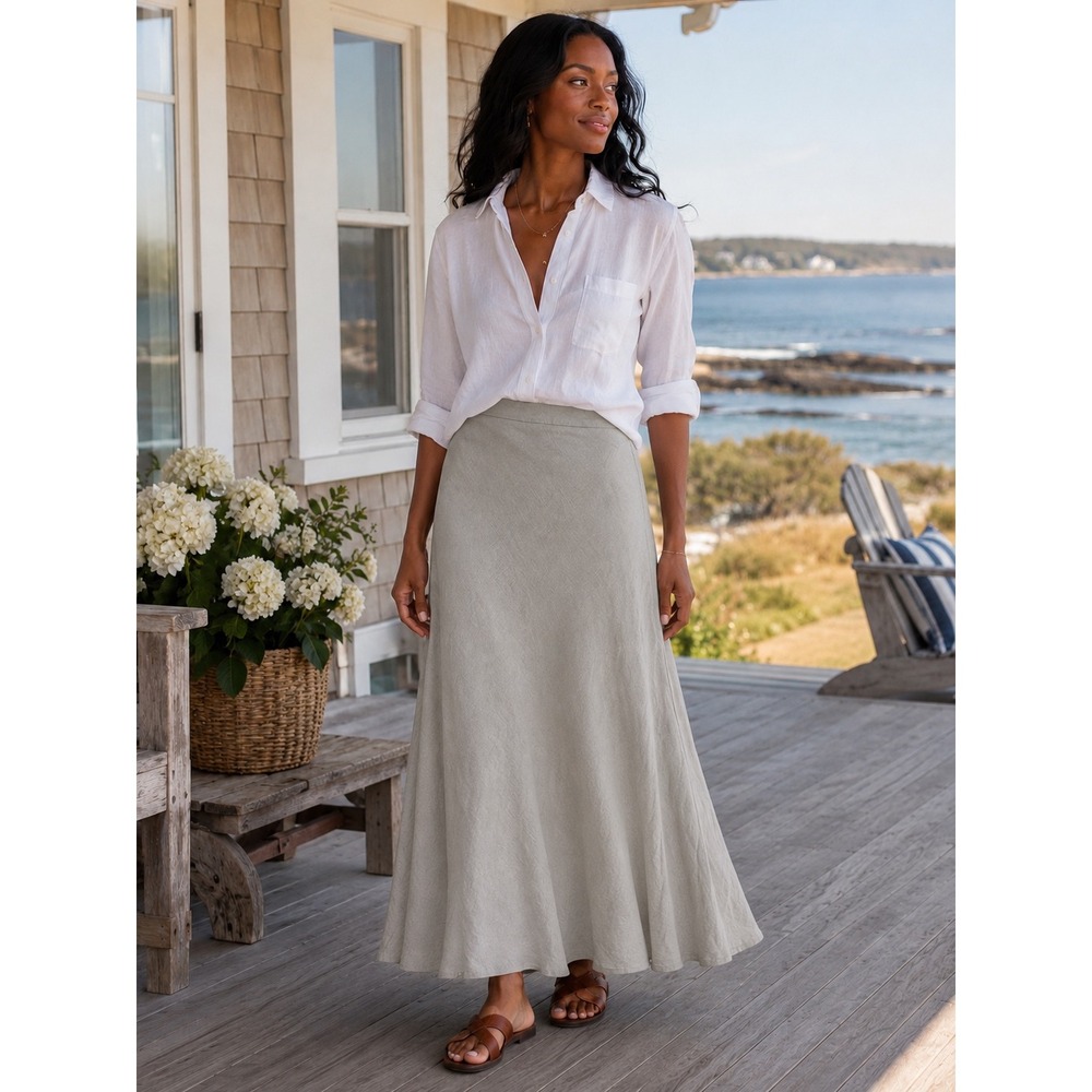 Pure Collection Light Grey 100% Linen A-Line Maxi Skirt Womens Size 6 Side Zip - Picture 2 of 7